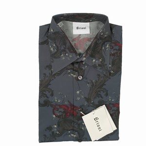 NEW $690 Brioni Fine Cotton Shirt!  XS  Gray Medieval Brown & Red Dragon Design